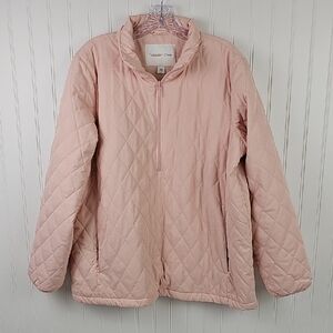 Coldwater Creek Quilted Pullover Jacket Size M | Light Blush Pink Half Zip Warm